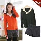 Celli Girl - Set: Contrast-Trim Knit Top + Wool Blend Shorts