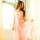 Tokyo Fashion - Sleeveless Drawstring-Waist Lace-Panel Dress