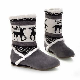 Deer-Pattern Fleece-Lined Short Boots