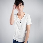 Sha 2 Shop - Single-Breasted Short-Sleeve V-Neck Top
