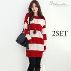 Stylementor - Set: Striped Knit Dress + Skinny Pants