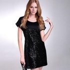 Moonbasa - Short-Sleeve Sequined Panel Dress