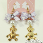 Sweet & Co. - Ribbon Teddy Bear Crystal Gold Earrings