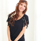 RingBear - Lace-Trim Scoop Neck Top