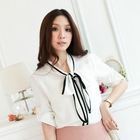 Tokyo Fashion - Contrast-Trim Tie-Neck Blouse