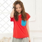 Clair Fashion - Printed-Back Color-Block T-Shirt