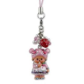Mobile Strap with Strawberry MCC Girl Monchhichi Mobile Strap with Strawberry MCC Girl Monchhichi