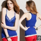 SPICY HOLIC - Lace Trimming Brushed Tank Top