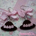 Sweet & Co. - Sweet Pink Ribbon Crystal Strawberry Choco Hat Earrings