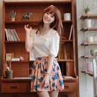 CLICK - Puffed Sleeve Lace Top with Brooch