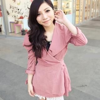 Puff-Sleeve Lapel Wrap-Coat