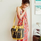 Fashion Lady - Convertible Faux-Leather Panel Bucket Bag