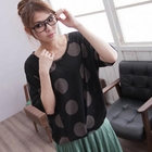 CatWorld - Elbow-Sleeve Polka Dot Panel Top