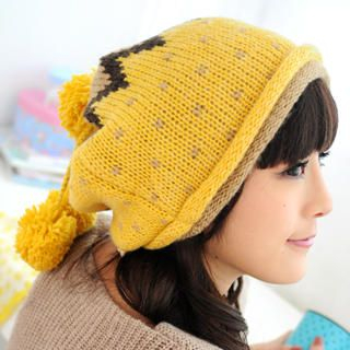 Color-Block Pompom Beanie