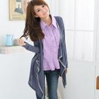 RingBear - Asymmrtric-Hem Contrast-Trim Cardigan