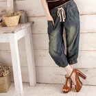 YUMI - Drawstring-Waist Washed Cropped Jeans