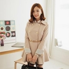 SUVINSHOP - Double-Breasted A-Line Trench Coat with Belt