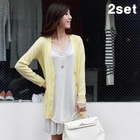 Envy Look - Set: Knit Cardigan + Sleeveless Chiffon Layered Hem Dress
