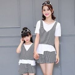 Romantica - Family Set: Short-Sleeve Top + Sleeveless Striped Cropped Top + Striped Shorts Romantica - Family Set: Short-Sleeve Top + Sleeveless Striped Cropped Top + Striped Shorts