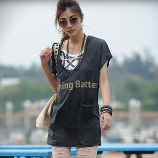 V-Neck Hooded Long Top