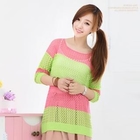 Soneed - Color-Block Pointelle-Knit Top