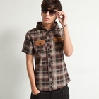 Free Shop - Faux-Suede Flap Plaid Hooded Shirt