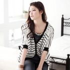 OrangeBear - Lace-Shoulder Striped Cardigan