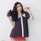 D.P-Shop - Lace-Trim Dotted Chiffon Top