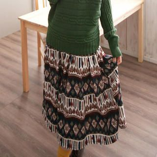 Drawstring-Waist Pattern Midi Skirt