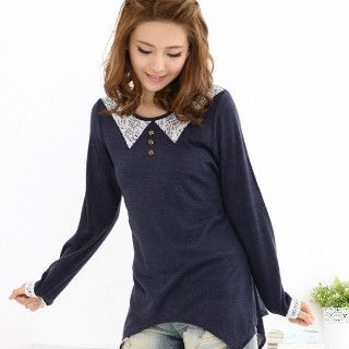 Lace-Panel Long Knit Top Lace-Panel Long Knit Top