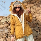 Ando Store - Drawstring-Waist Fleece-Trim Hooded Jacket