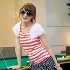 OrangeBear - Lace-Sleeve Striped Top