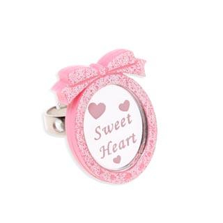 Pink Glitter Sweet Heart Pendant Silver Ring Pink Glitter Sweet Heart Pendant Silver Ring