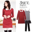 Daily Pink - Set: Peter Pan Collar Knit Dress + Slipdress + Leggings