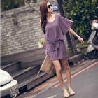 PUFFY - Asymmetric-Sleeve Chiffon Dress With Sash