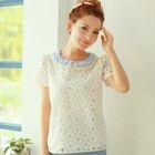 Angel Love - Check-Collar Floral Lace Top