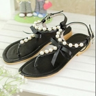 Grace Candy - Bow-Accent Beaded Thong Sandals