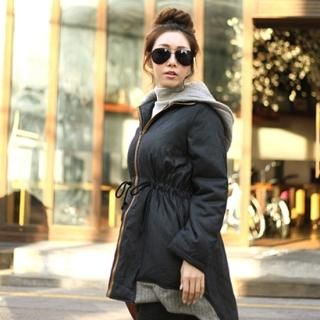 Knit Trim Drawstring Waist Jacket