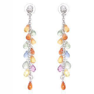 Diamond and Fancy Color Sapphire Embellished 18K White Gold Drop Earrings
