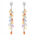 Keleo - Diamond and Fancy Color Sapphire Embellished 18K White Gold Drop Earrings