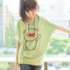 YoungBaby - Batwing-Sleeve Bear Print Hooded Top