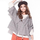 ZOO - Drawstring-Collar Plaid Jacket