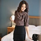 STYLEKELLY - Set: Puff-Sleeve Blouse + Detachable Tie