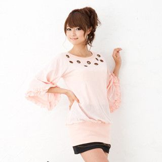 Grommet Neckline Ruffle Trim Top