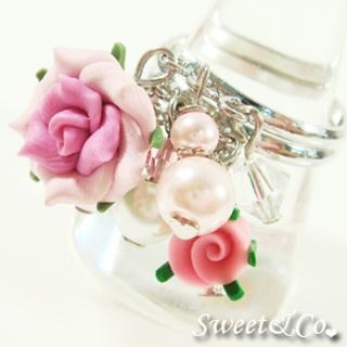 Sweet Fuchsia Candy Rose Pearl Silver Ring