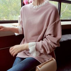 LEELIN - Eyelet-Lace Trim Pullover LEELIN - Eyelet-Lace Trim Pullover