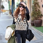 REDOPIN - Rhinestone Accent Leopard Print Top