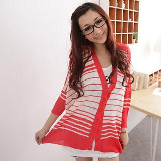 Striped V-Neck Knit Cardigan Striped V-Neck Knit Cardigan