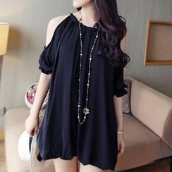 QZ Lady - Elbow-Sleeve Cutout-Shoulder Dress QZ Lady - Elbow-Sleeve Cutout-Shoulder Dress