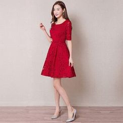 皇家尚品 - 中袖蕾丝礼服裙 皇家尚品 - 中袖蕾丝礼服裙